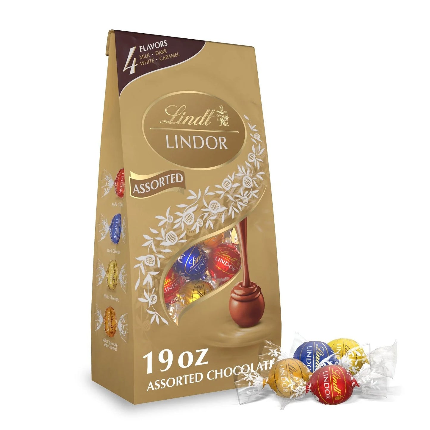 iWellFresh 4 Flavors Chocolate Truffles Assortment, Authentic Lindt Lindor Candy Gift Bag (19 oz) – Short Shelf Life Deal