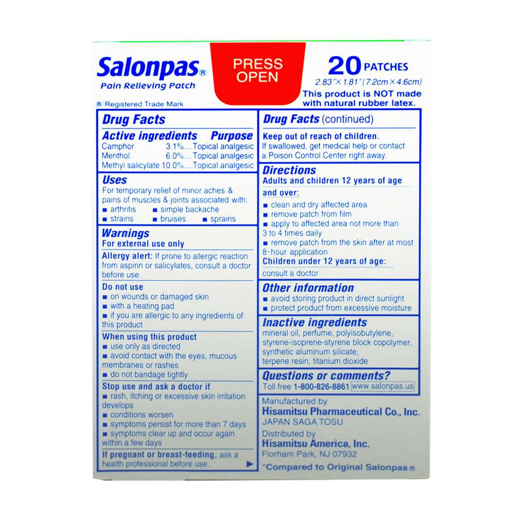 Salonpas Pain Relieving 20 Patch
