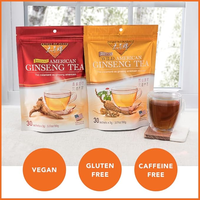 American Ginseng Instant Tea, Premium Wisconsin Herbal Tea Bags for Energy, Focus & Wellness